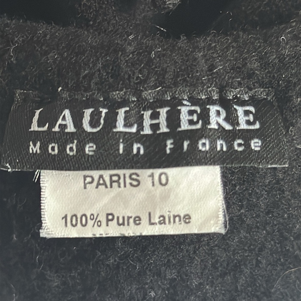 Laulhere France Black Merino Wool Beret Eiffel Tower Embroidery French Size 10 - Picture 4 of 6